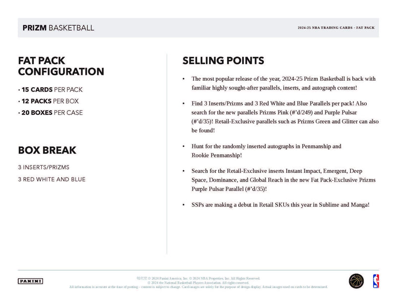 Panini Prizm NBA Basketball 2024/25 - Fat Pack