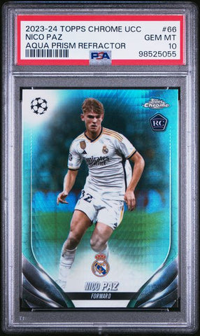 Nico Paz #66 Rookie Aqua Prism Refractor PSA 10 [2023-24 Topps Chrome Uefa Club Competitions]