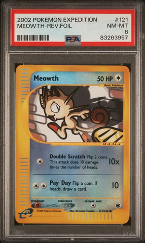 Meowth [Reverse Holo] #121 PSA 8 [Expedition Base Set]