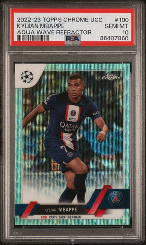 Kylian Mbappe #100 Aqua Wave Refractor PSA 10 [2022-23 Topps Chrome Uefa Club Competitions]