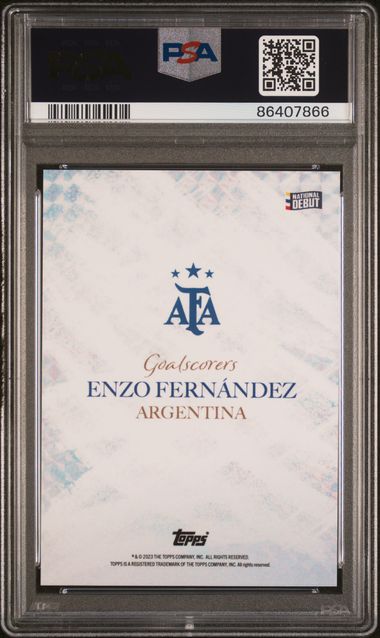 Enzo Fernandez Goalscorers Purple /49 PSA 8 [2023 Topps Argentina World Champions]