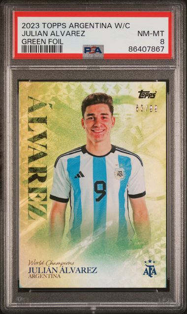 Julian Alvarez Green Foil /99 PSA 8 [2023 Topps Argentina World Champions]