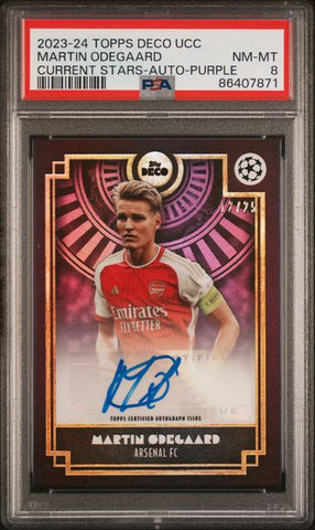 Martin Ødegaard Current Stars Autograph Purple /25 PSA 8 [2023-24 Topps Deco Uefa]