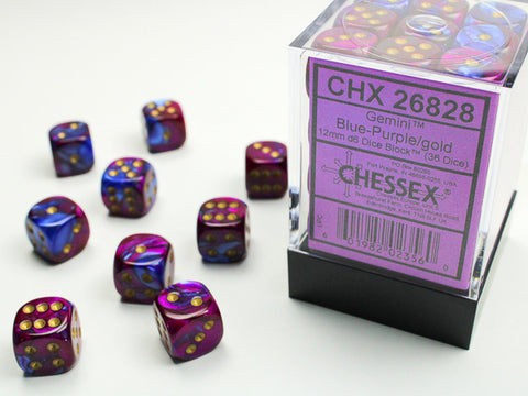 Gemini™ - 12mm d6 Blue-Purple w/gold Dice Block