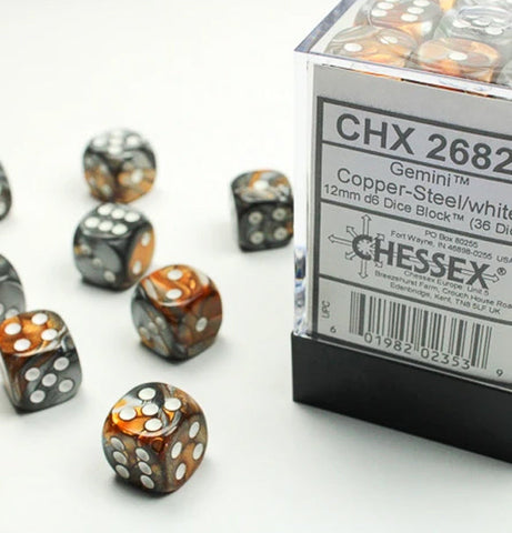 Gemini™ - 12mm d6 Copper-steel w/white Dice Block