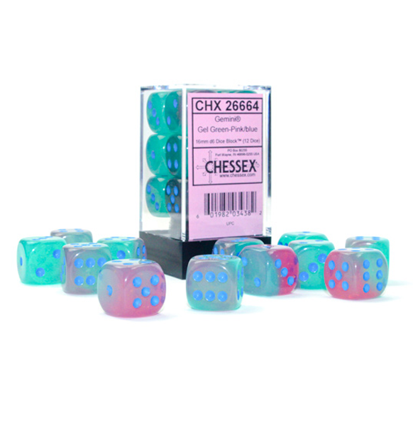 Gemini™ – 16 mm d6  Gel Green-Pink/blue Luminary Dice Block forside