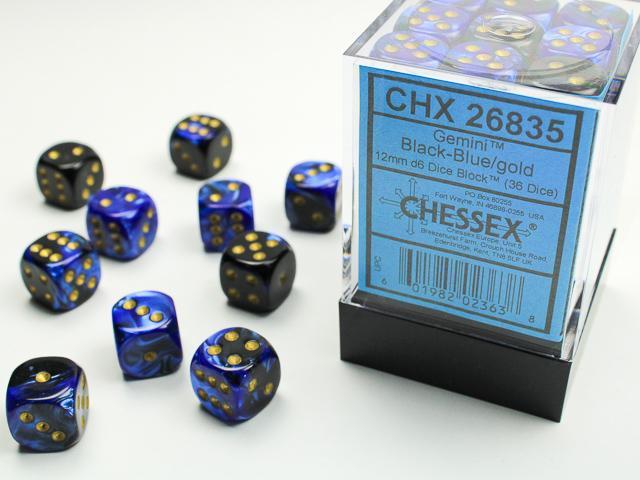 Gemini™ - 12mm d6 Black-Blue w/gold Dice Block