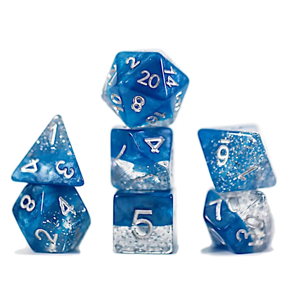 Halfsies Dice: Polyhedral Dice Set - Glitter Blue