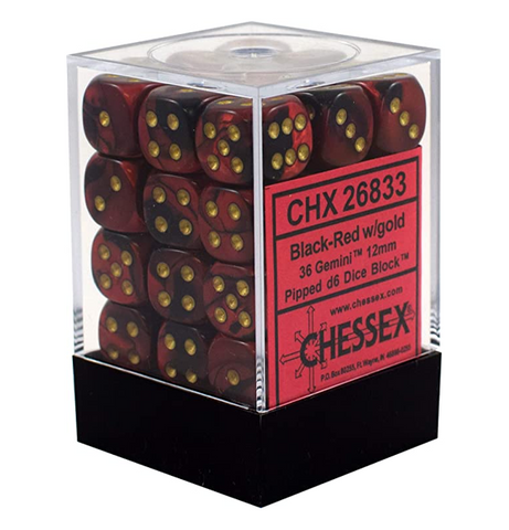 Gemini™ - 12mm d6 Black-Red w/gold Dice Block forside