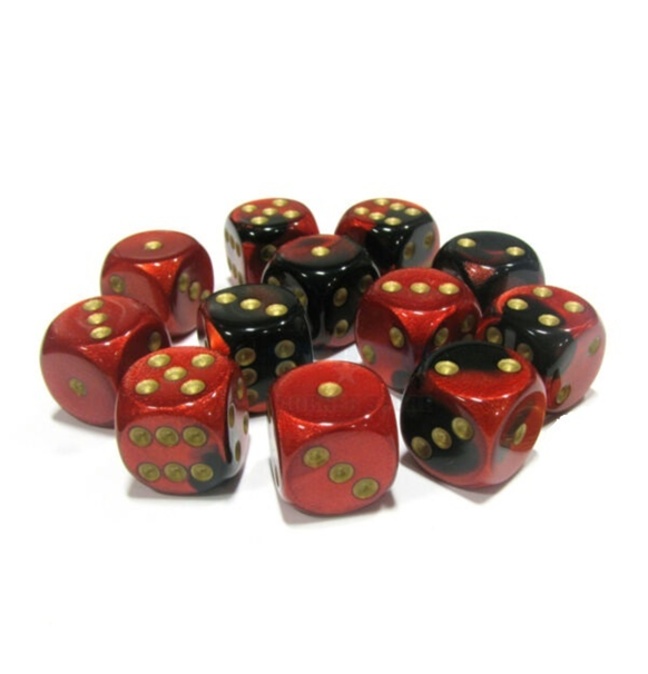 Gemini™ – 16mm d6 Black-Red w/gold Dice Block