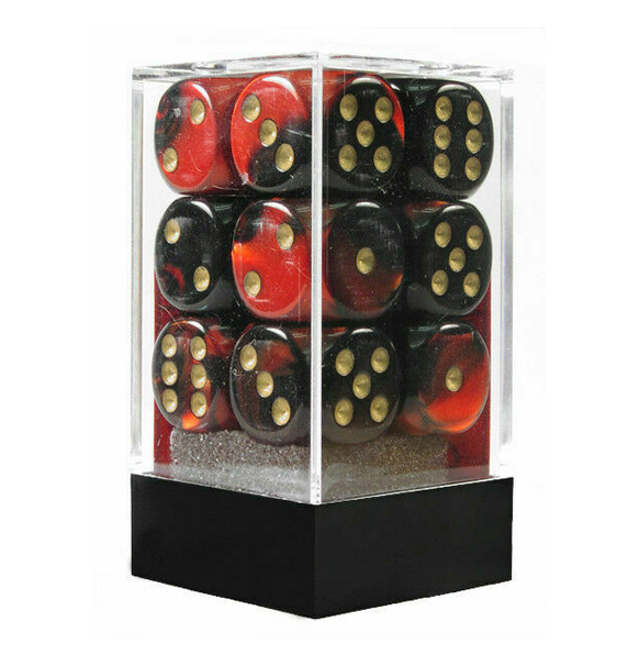 Gemini™ – 16mm d6 Black-Red w/gold Dice Block