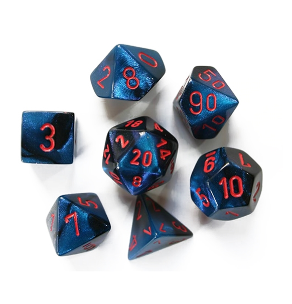 Gemini™ – Polyhedral Black-Starlight w/red 7-Die Set indhold