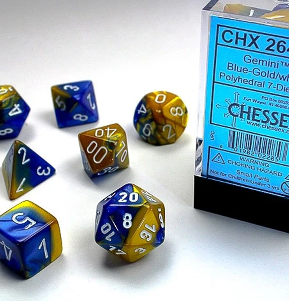 Gemini™ – Polyhedral Blue-Gold w/white 7-Die Set