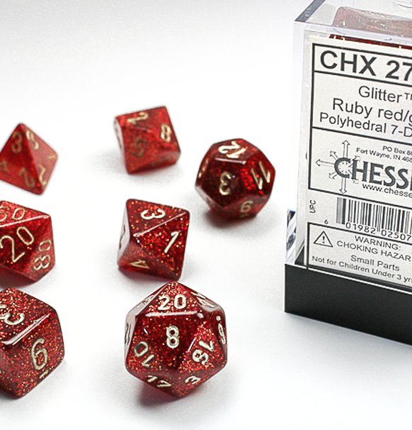 Glitter™ – Polyhedral Ruby w/gold 7-Die Set forside