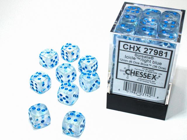 Borealis™ - 12mm d6 Icicle/light blue Luminary Dice Block