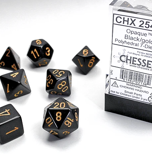 Opaque – Polyhedral Black w/gold 7-Die Set forside