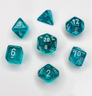 Translucent™ – Polyhedral Teal w/white 7-Die Set indhold