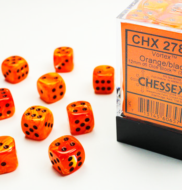 Vortex™ – 12mm d6 Orange w/black Dice Block™